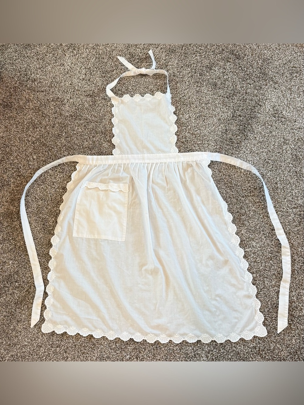Vintage Womanβs Apron White Seashells Embroidered Costal Cottagecore